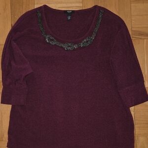 Maroon Sweater with Beaded Neckline